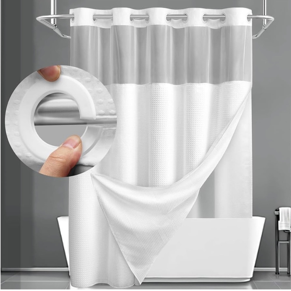 Modern White Shower Curtain with Textured Design